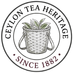 Ceylon Tea Heritage logo with a basket of tea leaves and text 'Ceylon Tea Heritage Since 1882'.