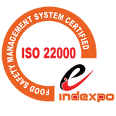 ISO 22000 certification logo with Indexpo logo on a white background