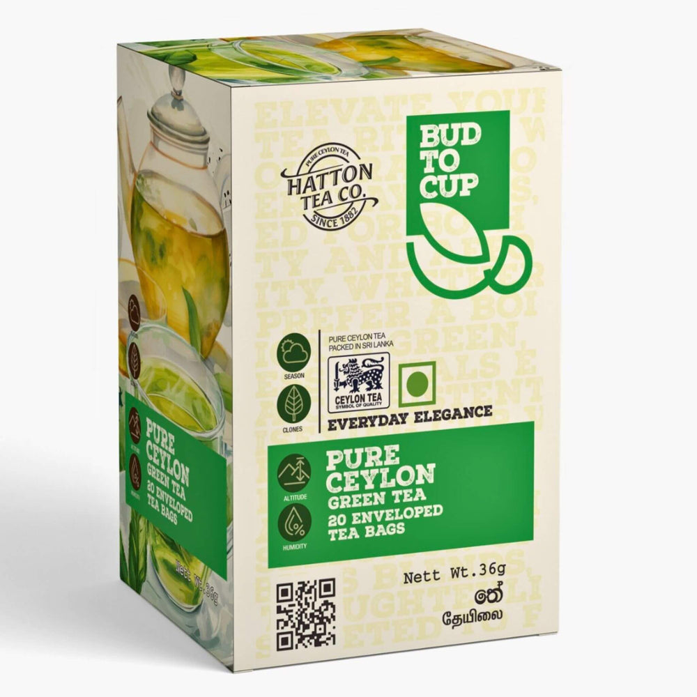 Box of Hatton Tea Co. Pure Ceylon Green Tea on a white background