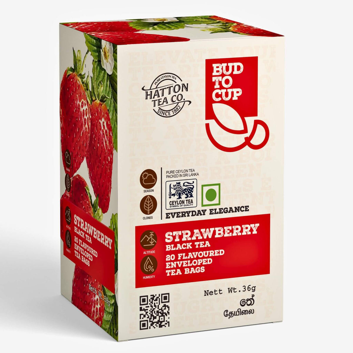 Box of Hatton Tea Co. strawberry black tea on a white background